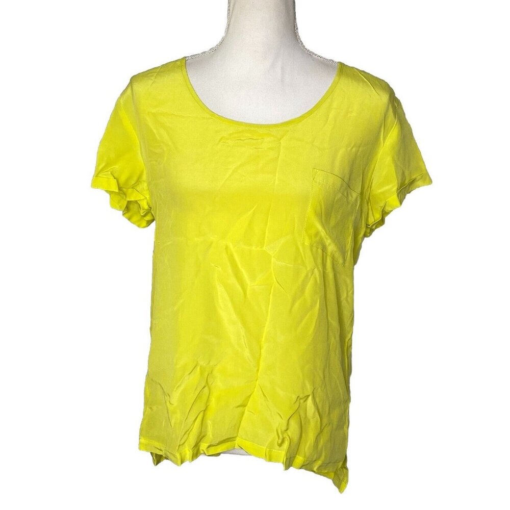 Fifteen Twenty Women’s Lemon yellow Silk blouse short sleeve Shirt Size Small